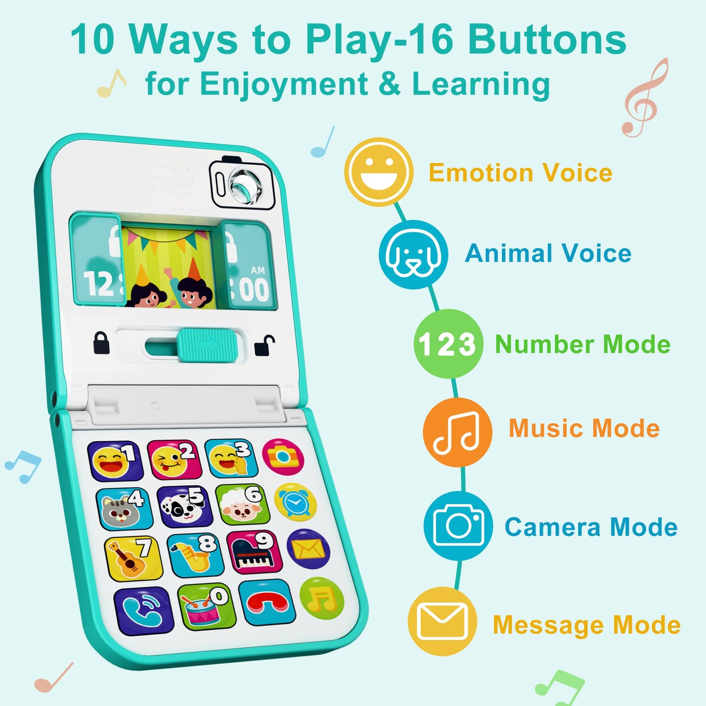 Iplay, Ilearn Baby Cell Phone Toy 6-12 Month, Toddler Flip Smartphone Pretend Play Mirror Sound, Kids Music Learning Montessori Travel Game, Infant Fun Birthday Gift 12-18M, Children Boy Girl 1 2 3 Yr
