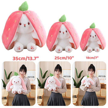 Miaodam 13.7Inch Large Easter Bunny Stuffed Animal, Kawaii Squishy Cute Easter Bunny Plush Turn Into Rabbit Fruit Doll Carrot Strawberry Pillow, Plushies Funny Bunny Toy For Baby Gifts For Girlfriend