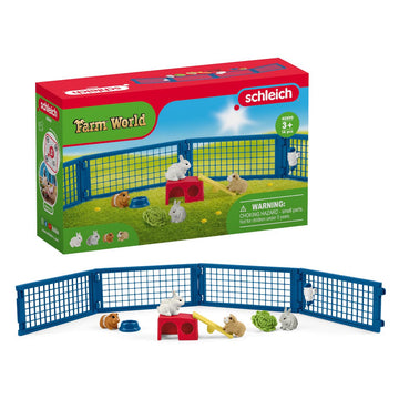 Schleich Farm World, Animal Toys For Kids, Rabbit And Guinea Pig Toy Set With Hutch 14-Piece Set, Ages 3+
