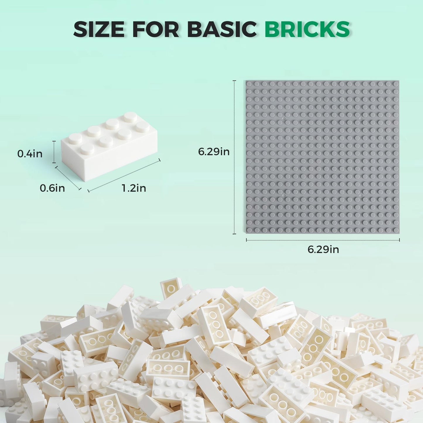 HUIZDQ 500 Piece Classic Building Bricks and 1 Gray Baseplate  2x4 Bricks Bulk Creative Building Toys  Blocks Bulk for Kids Ages 6+  White