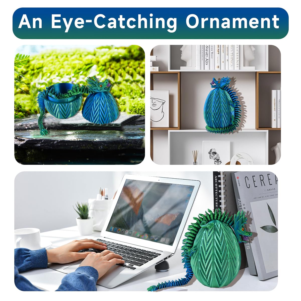 Cucue 3D Printed Dragon Egg - 3D Fidget Dragon Toy With Surprise Energy Stone Inside - Articulated Dragon - Flexible Joint Parts