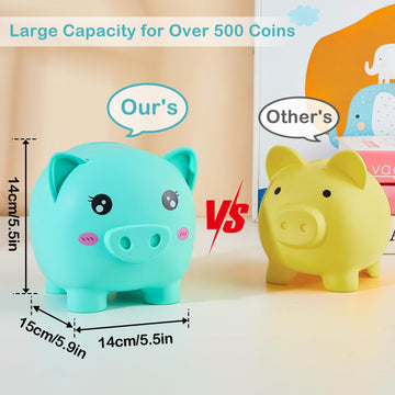 Piggy Bank Girls, Unbreakable Piggy Banks Large Money Coin Bank For Kids With Diy Stickers, For Birthday, Easter, Baby Shower, Green