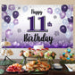 LASKYER Happy 11th Birthday Decorations,11th Purple Balloon Large Birthday Banner Backdrop Sign,Cheers to Eleven Years Old Bday