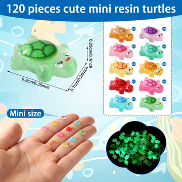 Lyreh 120pcs Mini Resin Turtles  Glow in The Dark Tiny Turtles for Crafts Miniature Sea Turtle Figurines Cute Small Luminous Animals for Garden Micro Landscape DIY Dollhouse Decorations (10 Colors)