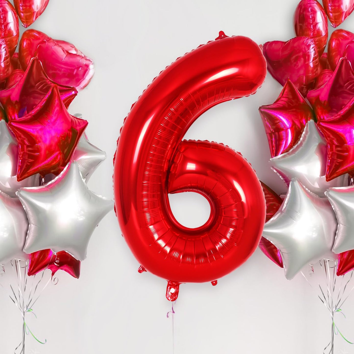 Red Number 6 Balloon 40 Inch, Big Large Foil Helium Number Balloons, Jumbo Giant Mylar Number 6 Balloons For 6 Year Old Birthday