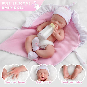 Babeside Lifelike Reborn Baby Dolls Silicone Full Body - Girl 12 Inch - Soft Body Flexible Limbs Realistic Real Life Baby Dolls With Accessories For 3+ Years Old Girls Boys Gift