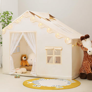 PIIKAGO Kids Play Tent with Mat - Kids Tent Indoor with Star Lights and Flags, Toddler Tent for Kids Ages 3-8, Toddler Playhouse