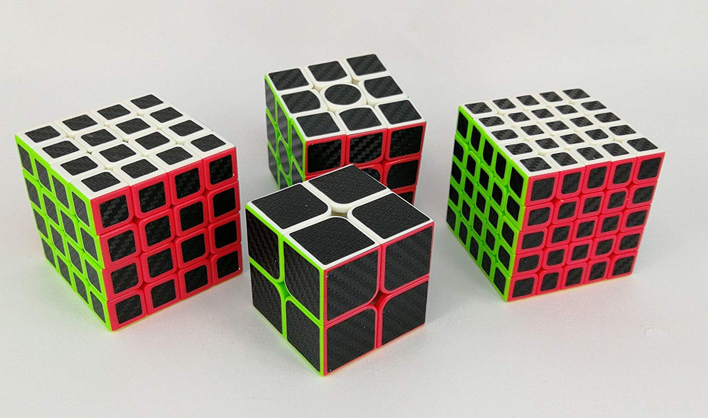 CFMOUR Speed Cube Set - 2x2, 3x3, 4x4, 5x5 Magic Puzzle Cubes, Smooth ABS Carbon Fiber, Kids' Toy Bundle,