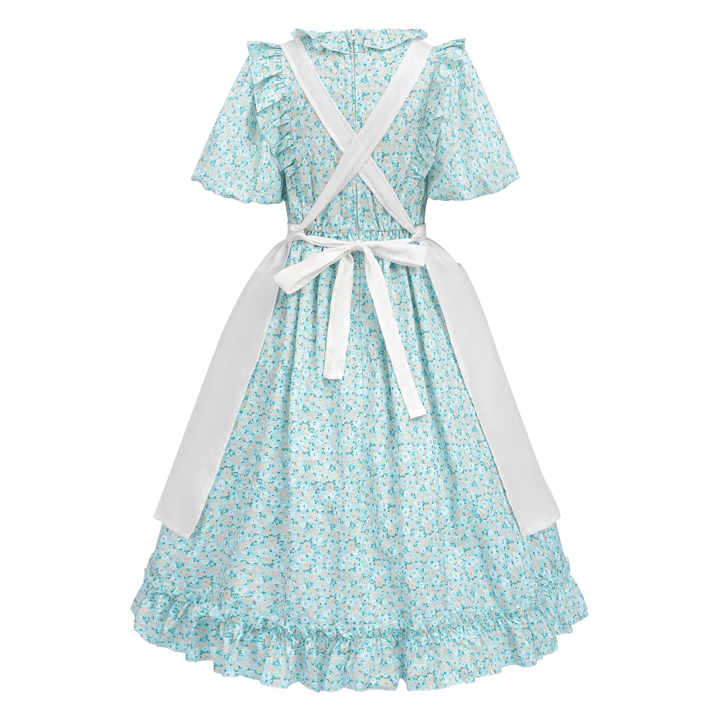 Ltakk Pioneer Dress Girls Colonial Costume Prairie Pilgrim Girl Dresses With Pinafore, Egg Blue, Small, Age Over 4 Years Old