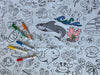 The Coloring Table - Oceantime Fun Design - Xl Rectangle Tablecloth - Fabric Coloring Tablecloth - Colorable Designs - Washable
