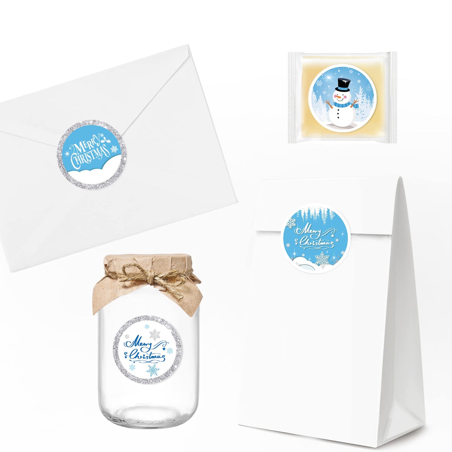 Blue Christmas Stickers 180 Pcs Blue Christmas Snowflake Round Sticker Kit Decoration Christmas Party Supplies Favors