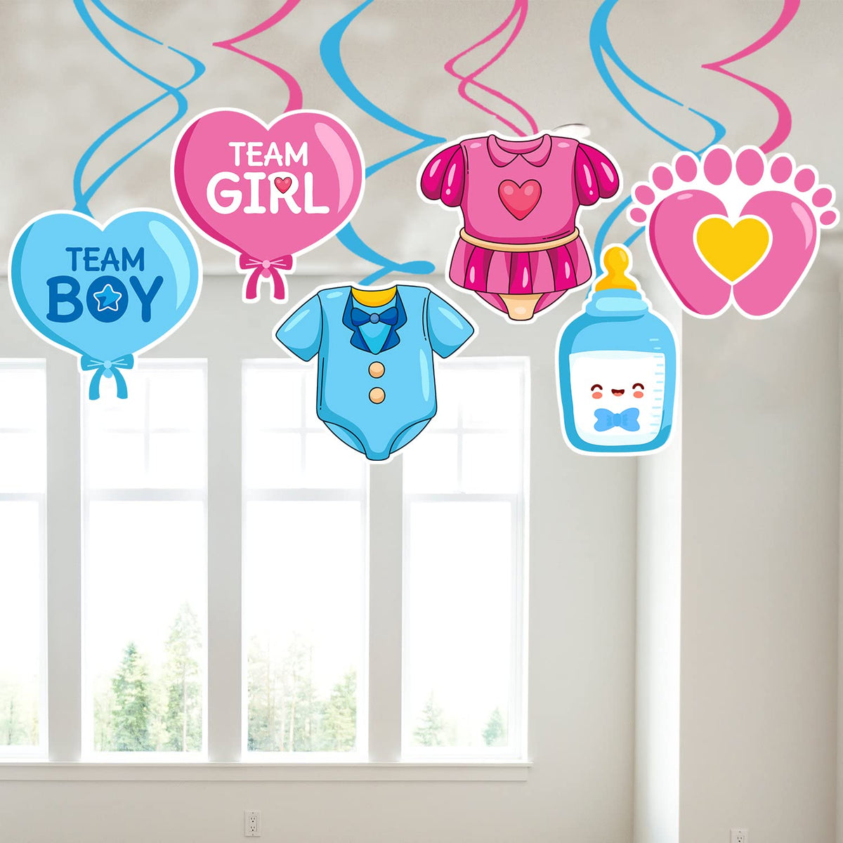 Zyozique 6 pcs Baby Shower Hanging Swirl Decorations, Baby Shower Party Supplies, Theme for Boy Girl Baby Shower