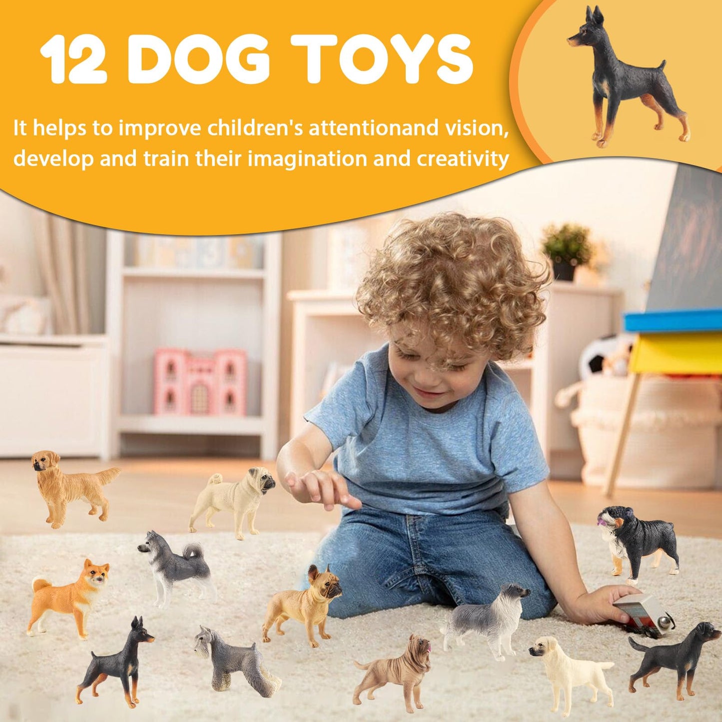 Eoivsh 12Pcs Realistic Dog Figurines Toy, Plastic Puppy Figures Set, Dogs Figures Cake Toppers Birthday Gift For Kids Toddlers