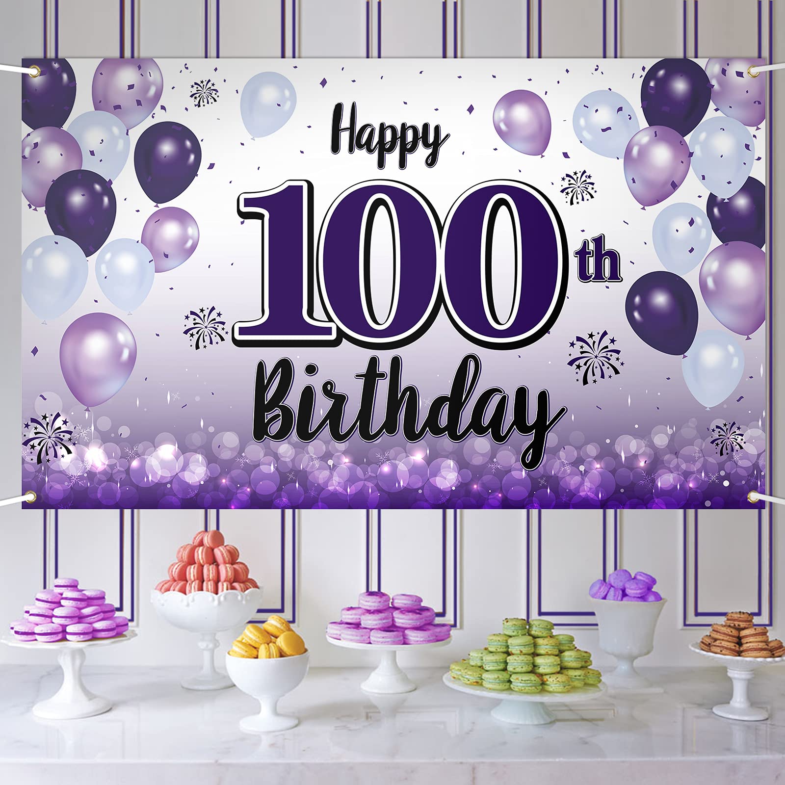 LASKYER Happy 21st Birthday Decorations,21st Purple Balloon Large Birthday Banner Backdrop Sign,Cheers to 21 Years Old Bday Part