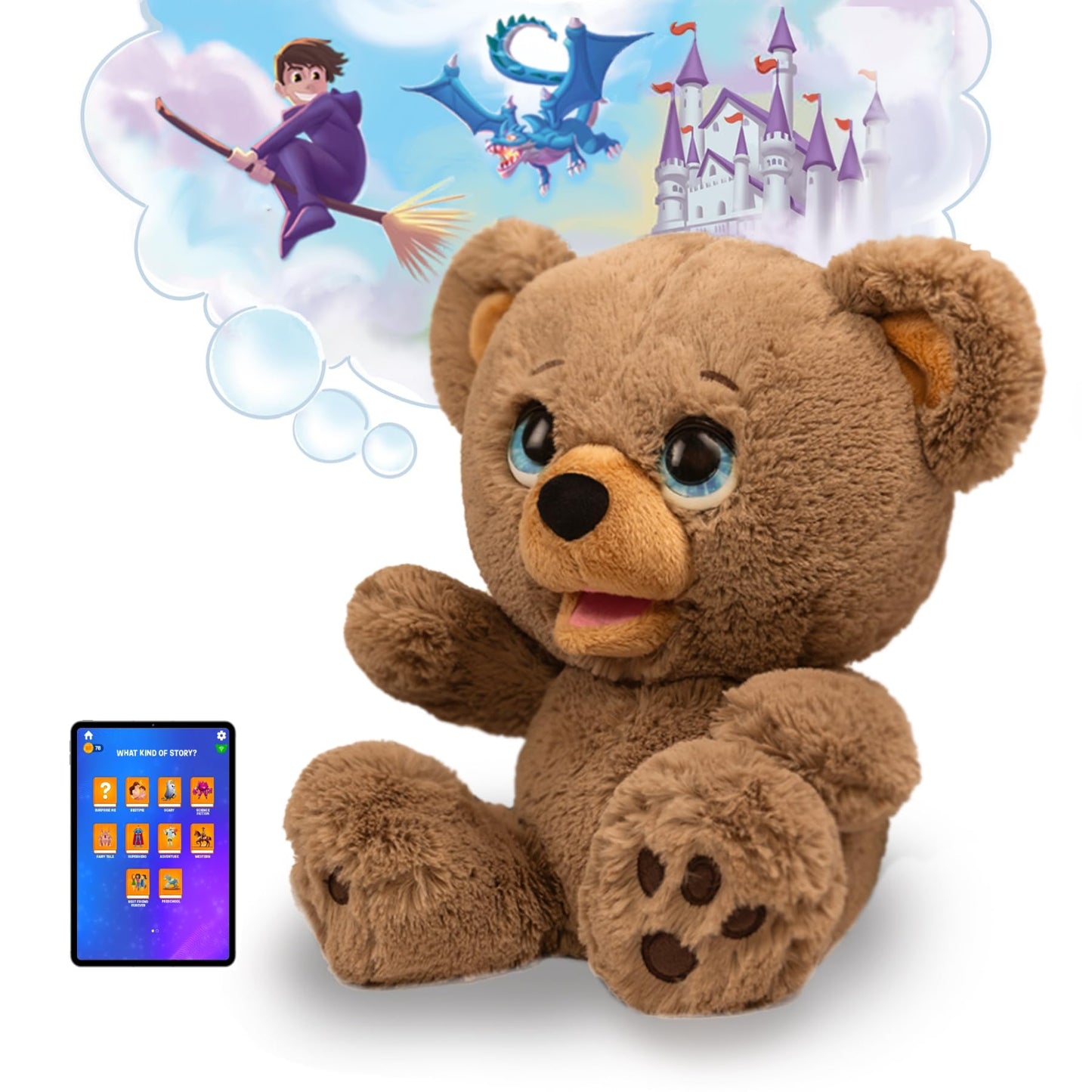 Plai Poe The AI Story Bear - Brown Polyester Plush Toy, Model 18723