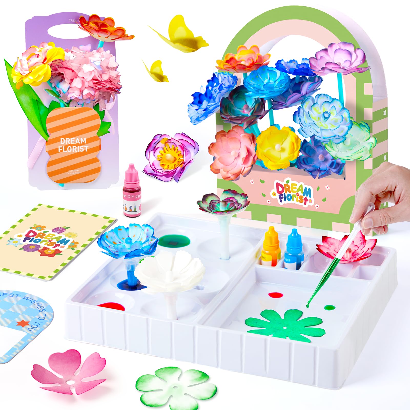 SkilLify Flower Craft Kits,DIY Paper Arts and Crafts Bouquet Toys for Kids,Color Changing Flowers, Educational Science Kit,Chris