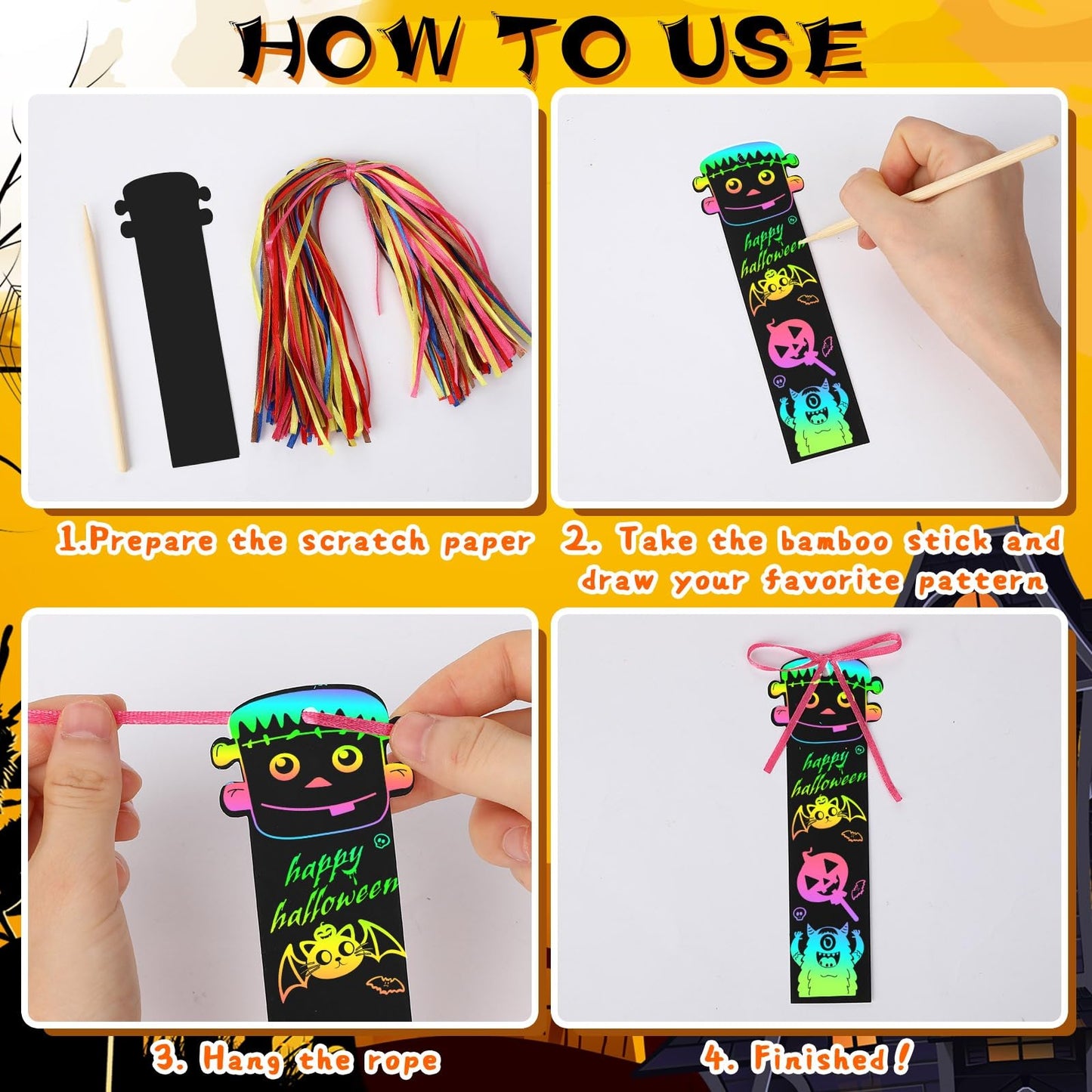 AUGSUN 96Pcs Welcome Back to School Crafts, Magic Rainbow Scratch Paper Art Bookmarks First Day of School Gifts Activities DIY C