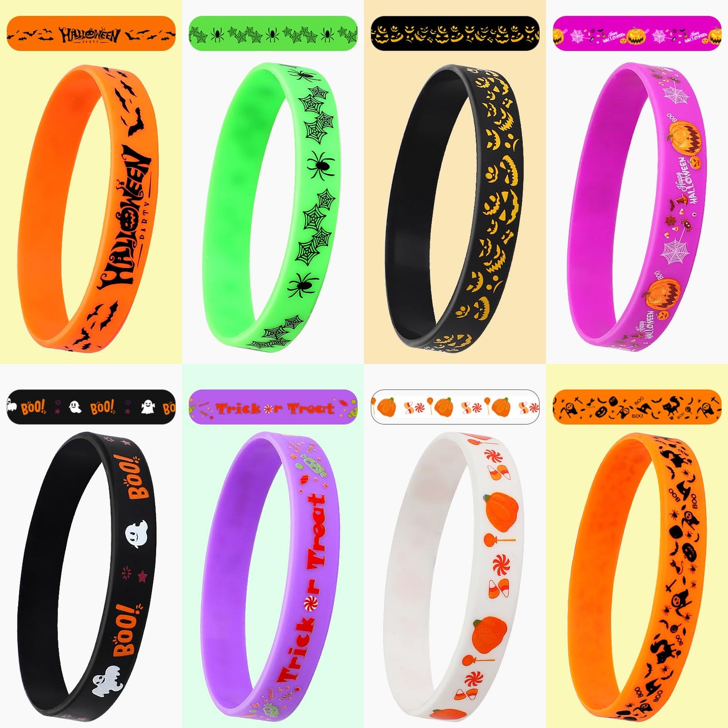 JUNEBRUSHS Halloween Party Favors, 24pcs Halloween Silicone Bracelets Rubber Wristbands for Halloween Party Decorations Trick or