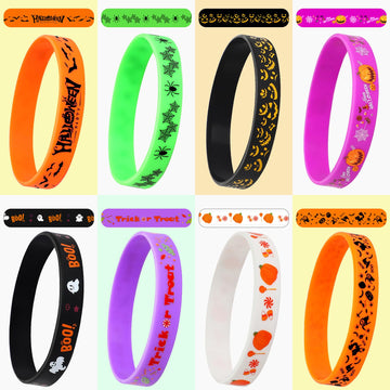 JUNEBRUSHS Halloween Party Favors, 24pcs Halloween Silicone Bracelets Rubber Wristbands for Halloween Party Decorations Trick or