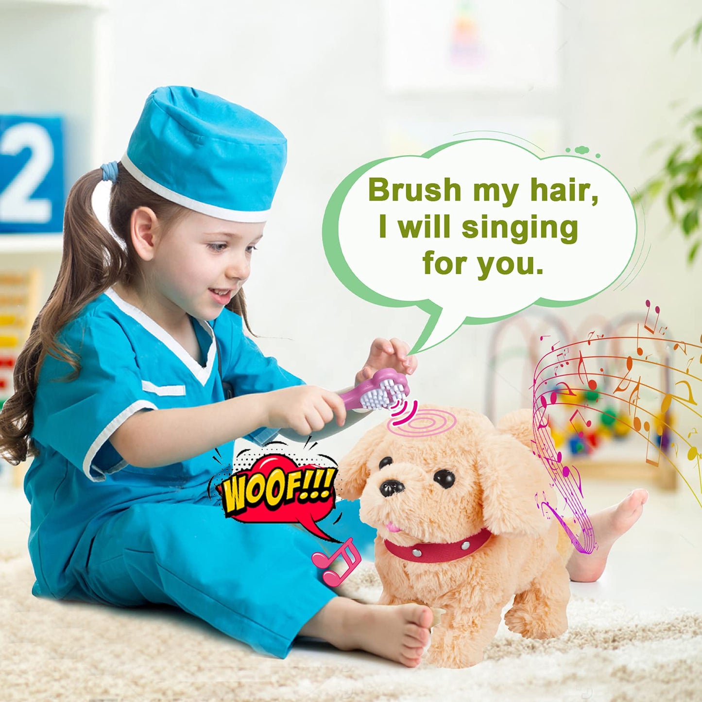 Koonie Toy Dog, Singing, Walking, Barking, Tail Wagging, Plush Interactive Toy for 2-5 Years Kids