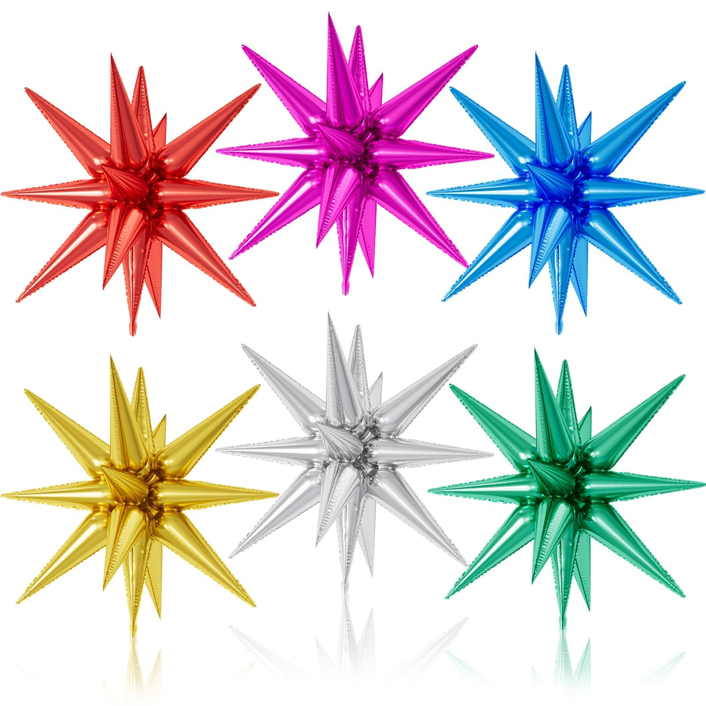6PCS Star Balloons, 22Inch Colorful Rainbow Star Balloon Explosion Foil Balloons Cone Spike Balloon for Birthday Graduation Wedd