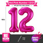 BBPOOL Hot Pink 40 Inch Number 12 Balloon - Large Aluminum Foil for Birthday Party & Anniversary Decorations