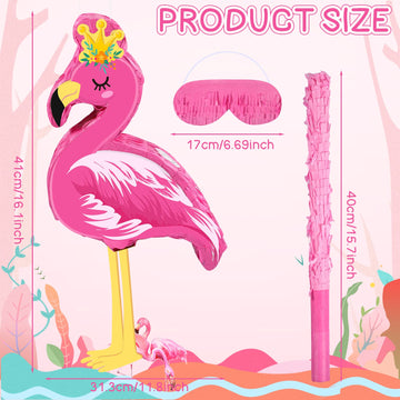 Threan Pink Flamingo Piñata Tropical Party Supplies Small Hawaiian Flamingo Piñata With Blindfold Stick For Pool Luau Hawaii Summer Theme Birthday Party Decorations, 16.1 X 11.8 X 3.1 Inch