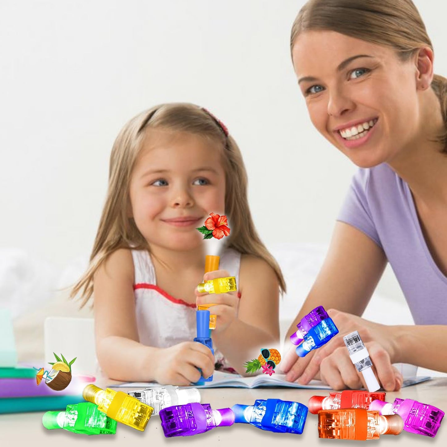 32Pcs Finger Lights Tropical Luau Party Favors Decorations, Hawaiian Goodie Bags Stuffers Summer Beach Party Favors for Kids Sum