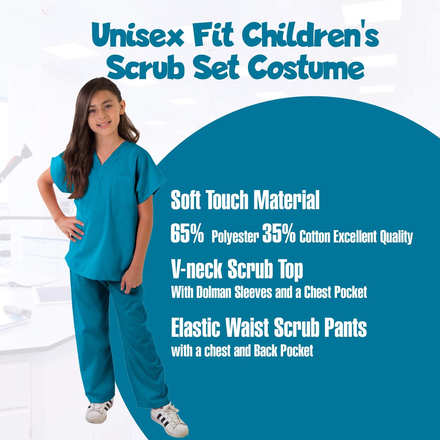 Kids Scrubs Super Soft Children Scrub Set Kids Dress Up (2/3, Teal)