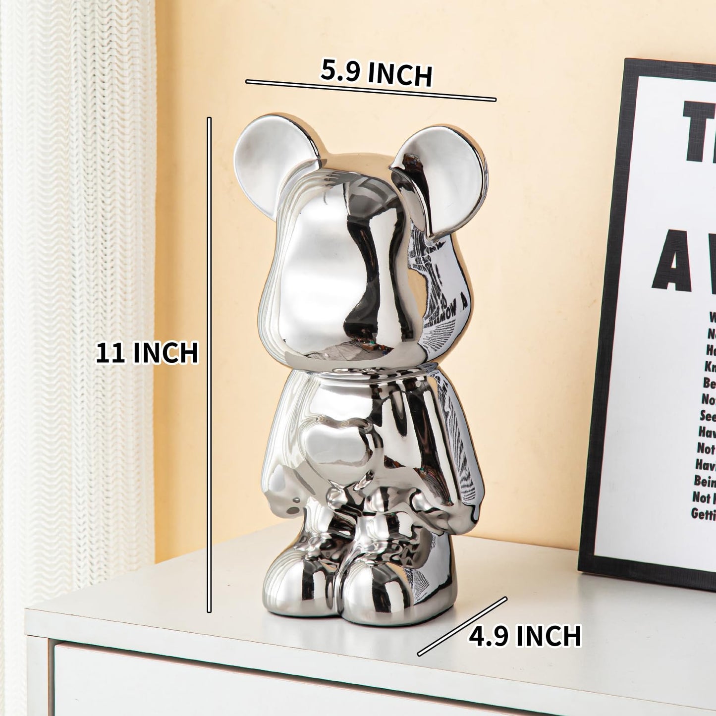Yundu Ceramic Piggy Bank For Kids And Adults - Coin Bank For Girls And Boys - Silver Love Bear Decoration - Modern D  Cor, Hypeb