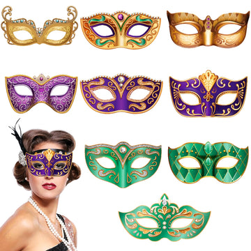 8 Pack Mardi Gras Paper Masks Carnival Parade Face Masks Colorful Cardboard Masks For Mardi Gras Costume Dress Up Accessories Ma
