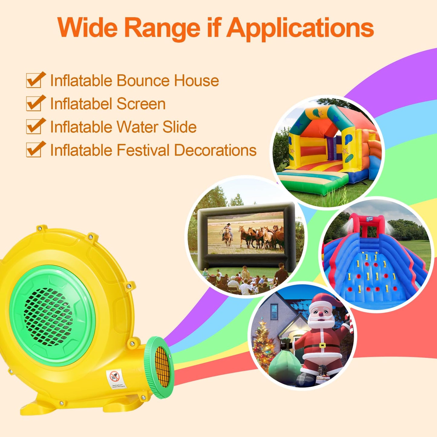 Bounce House Blower  550W 0.73HP Commercial Air Blower with Double-Sided Fan cutting edge Design  Strong Wind and Great Heat Dissipation Properties for Large and Medium Bouncy Castle  Jump Slides  Arch