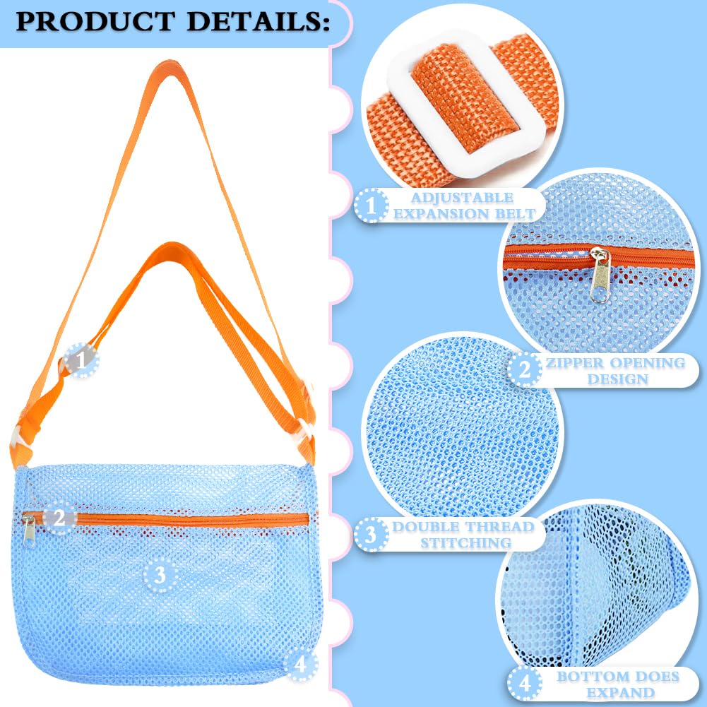 Beach Shell Bags for Holding Beach Shell, 3Pcs Seashell Collecting Bags with Adjustable Shoulder Straps, Sand Toys for Kids Pick