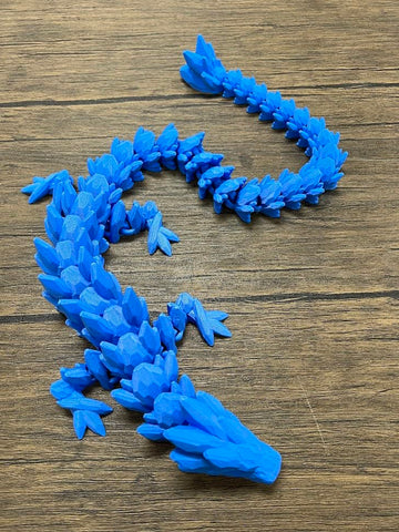 Munnygrubbers - Xl 26' Crystal Dragon Fidget Toy - Heavy Duty - 3D Printed Flexible Articulating Dragon Plastic Collectible Figurine - Surprise Egg Compatible - (Blue Dragon)