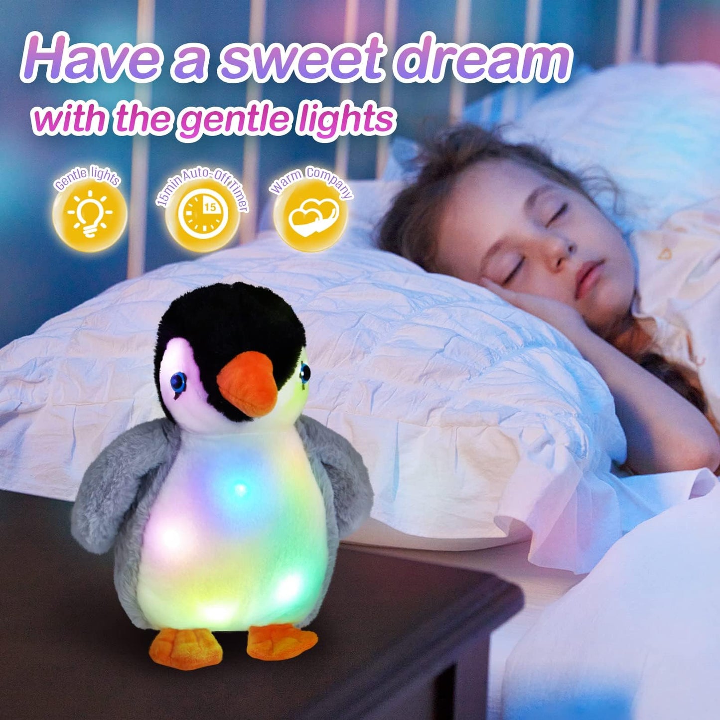 Bstaofy Light Up Penguin Stuffed Animal Glow Perky Adorable Led Floppy Plush Toy Nightlight Gift For Kids On Birthday Valentines Day Christmas Holiday, 11''