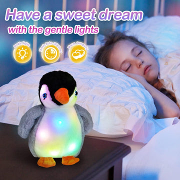 Bstaofy Light Up Penguin Stuffed Animal Glow Perky Adorable Led Floppy Plush Toy Nightlight Gift For Kids On Birthday Valentines Day Christmas Holiday, 11''
