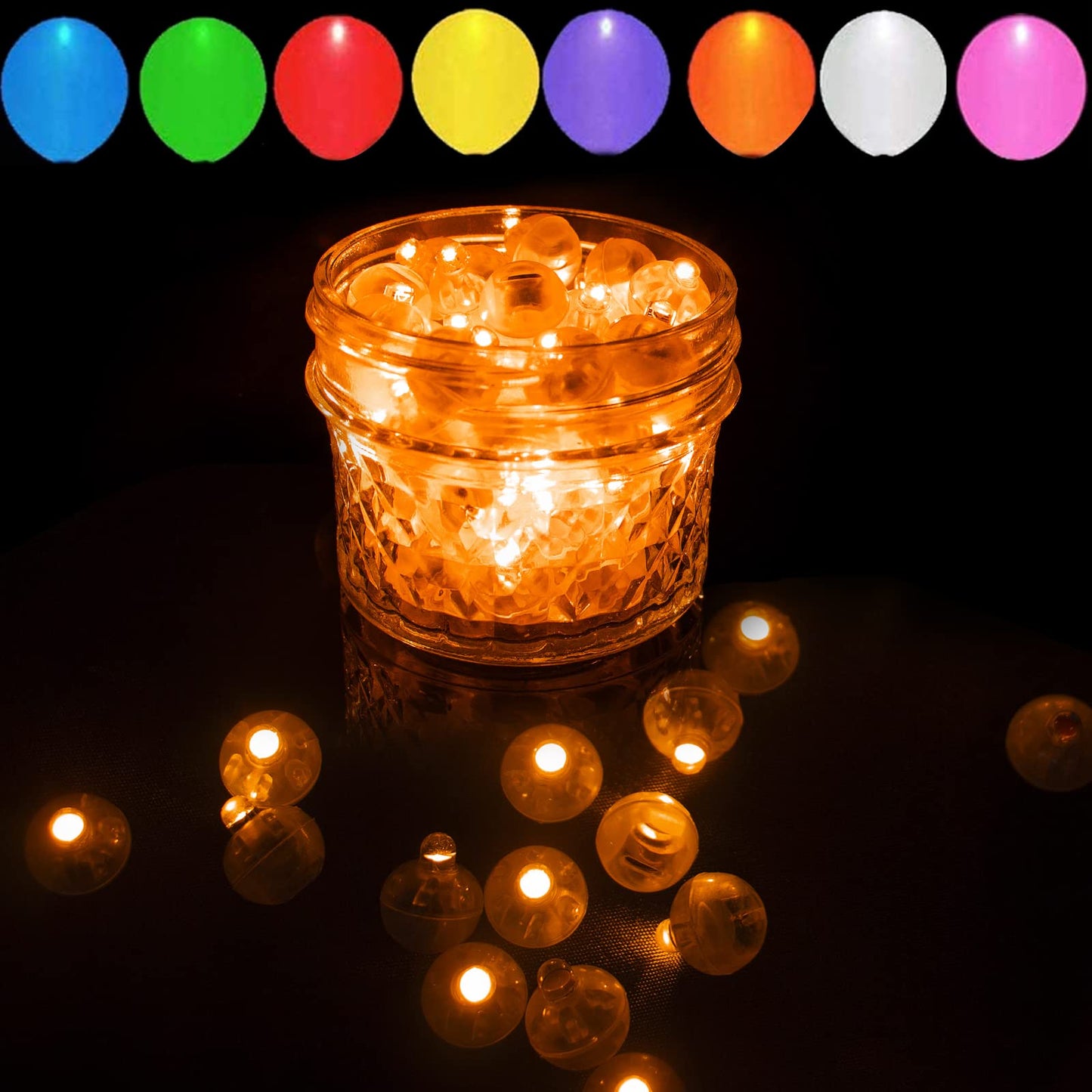 100pcs LED Orange Balloon Light Mini Tiny Led Lights, Small Round Led Ball Lamp for Paper Lantern Balloon Indoor Outdoor Party E
