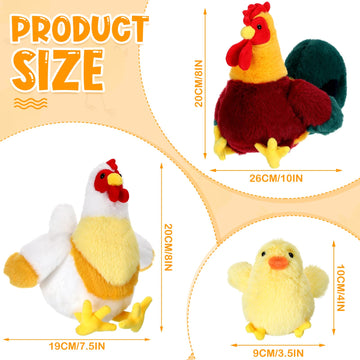 Skylety 3 Pcs Chicken Stuffed Animal Gifts Set Chicken Plush Chicken Stuffed Toy Cute Chicken And Cocky Rooster Plush Little Bab