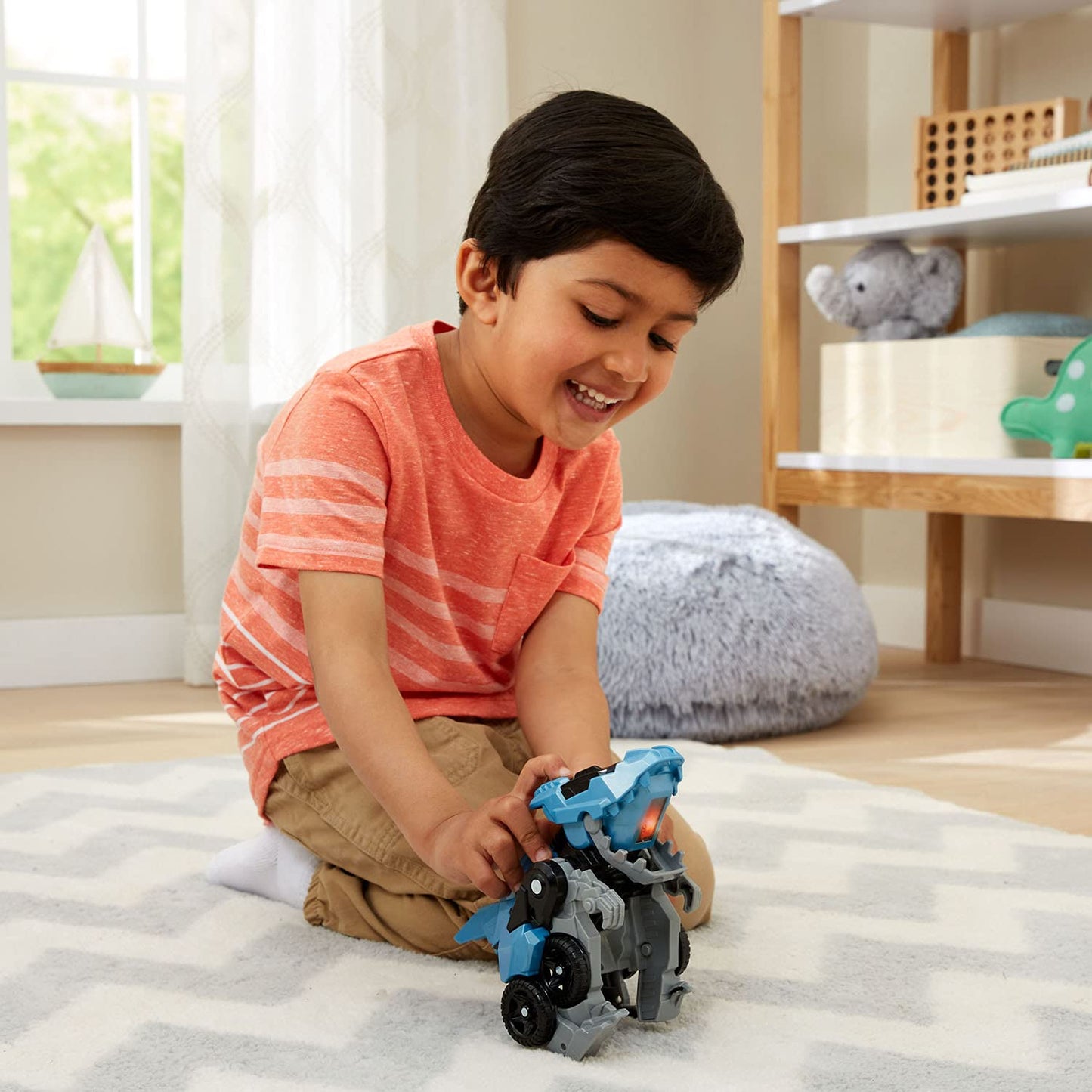 VTech Switch and Go Race Car - Velociraptor Model, Blue with Grey Color, Fun Transforming Toy for Kids