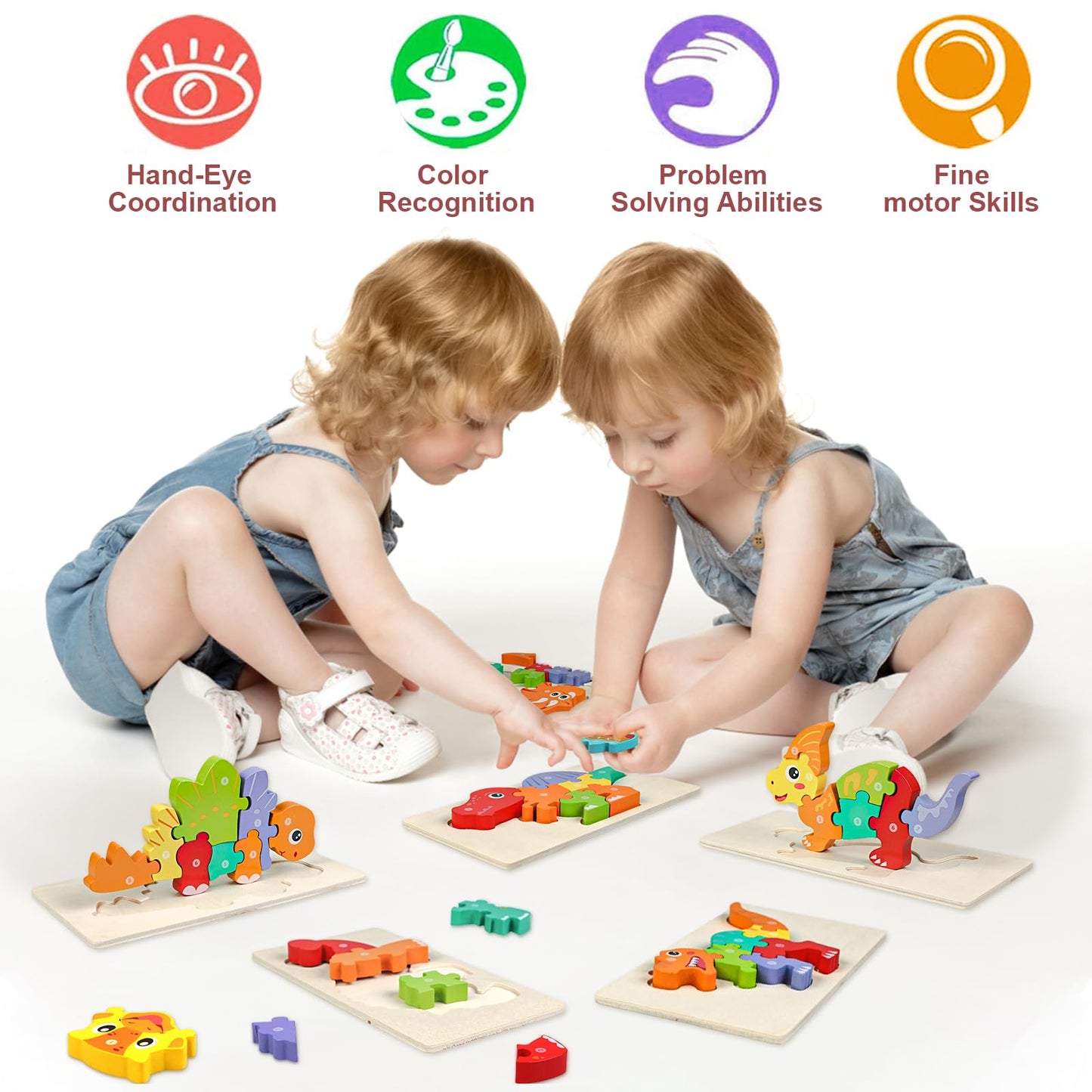 Quanquer 6-Pack Dinosaur Puzzles For Kids Ages 3-5 - Montessori Toys For 2 Year Old - Toddler Wooden Puzzles Toddlers Age 2-4 Boys Girls Gifts