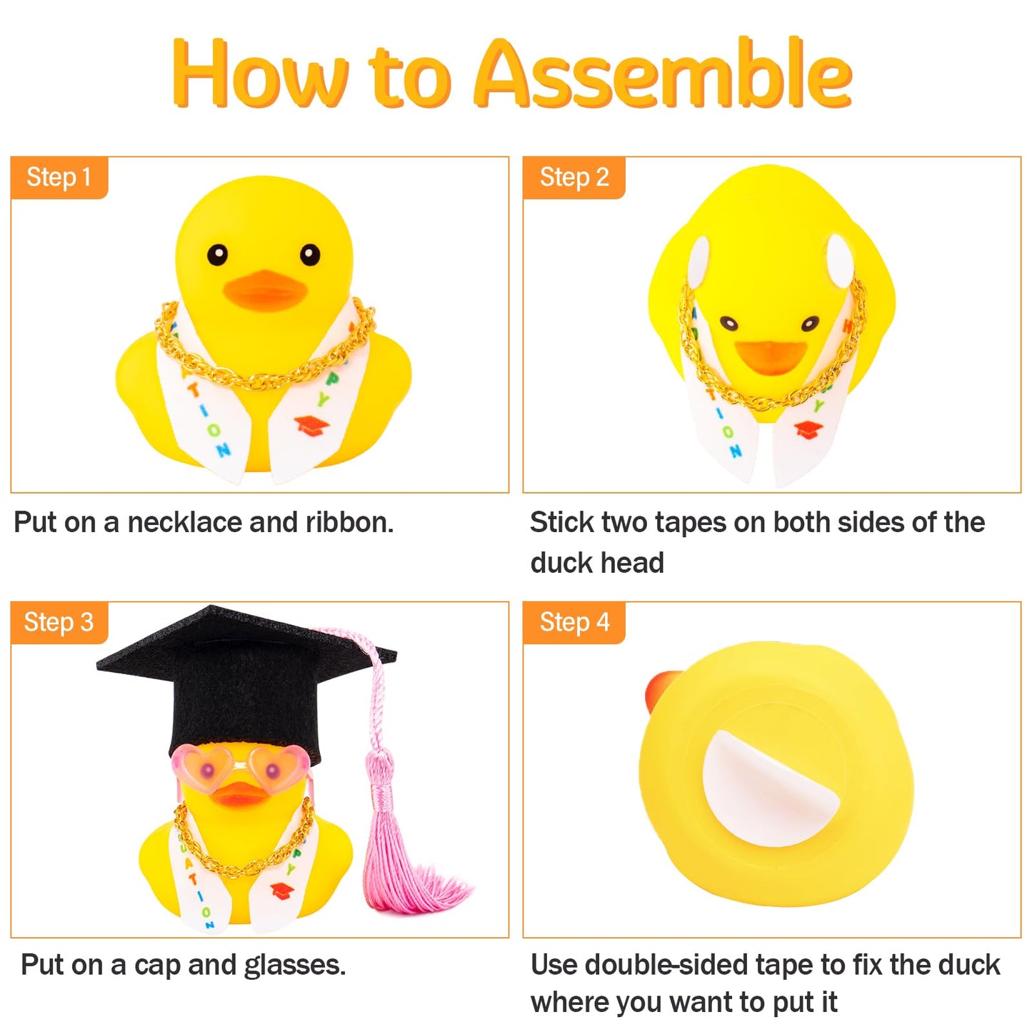 Wonuu Graduation Duck Car Dashboard Decor Rubber Duck, Car Ducks Ornaments For Graduation Gift With Heart Shape Sunglasses, Grad