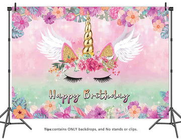 LTLYH 7x5FT Unicorn Birthday Backdrop & Banner Supplies