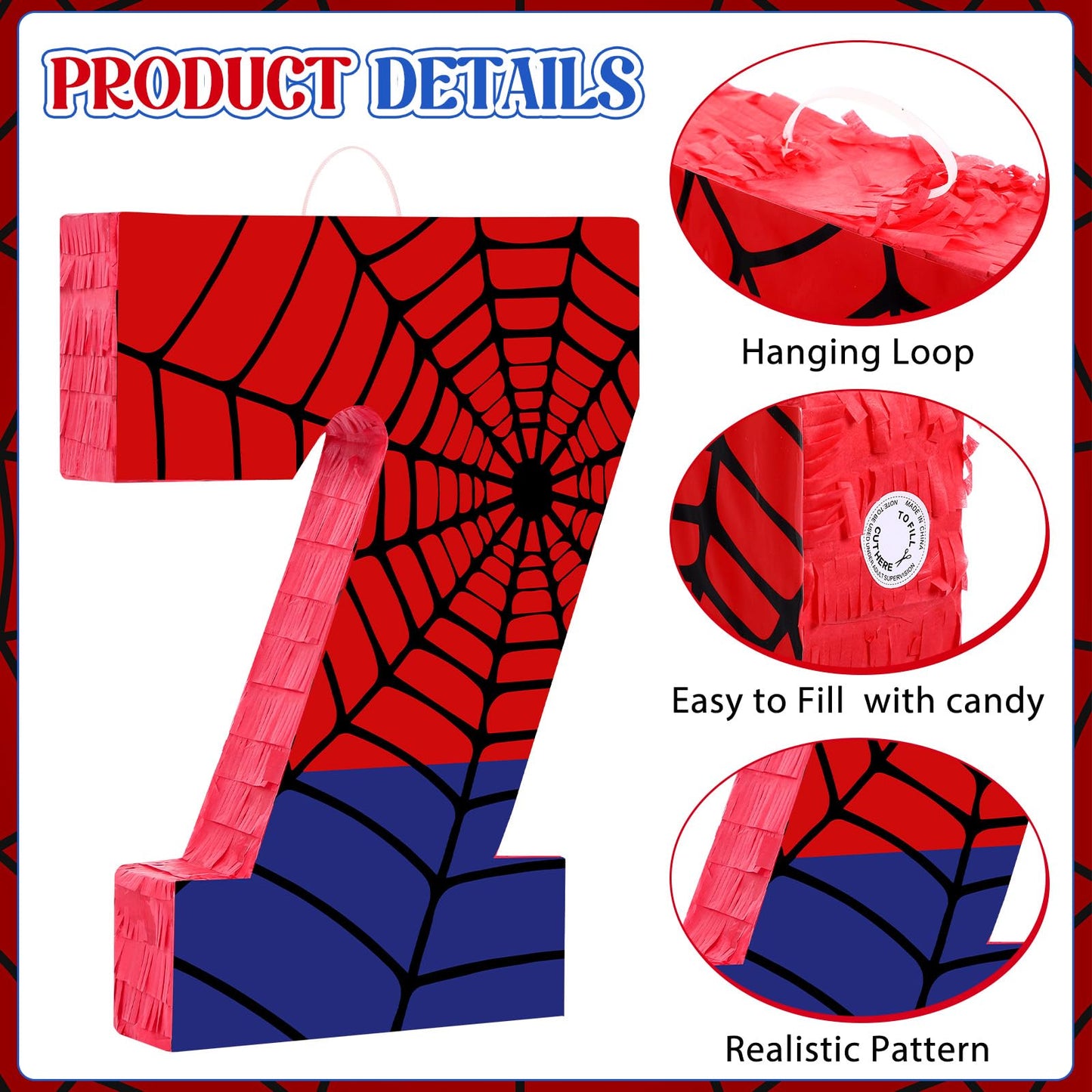 Simgoing Number 7 Spider Web Piata Bundle with Blindfold Small Piata Birthday Party Decoration for Mexican Fiesta Cinco De Mayo