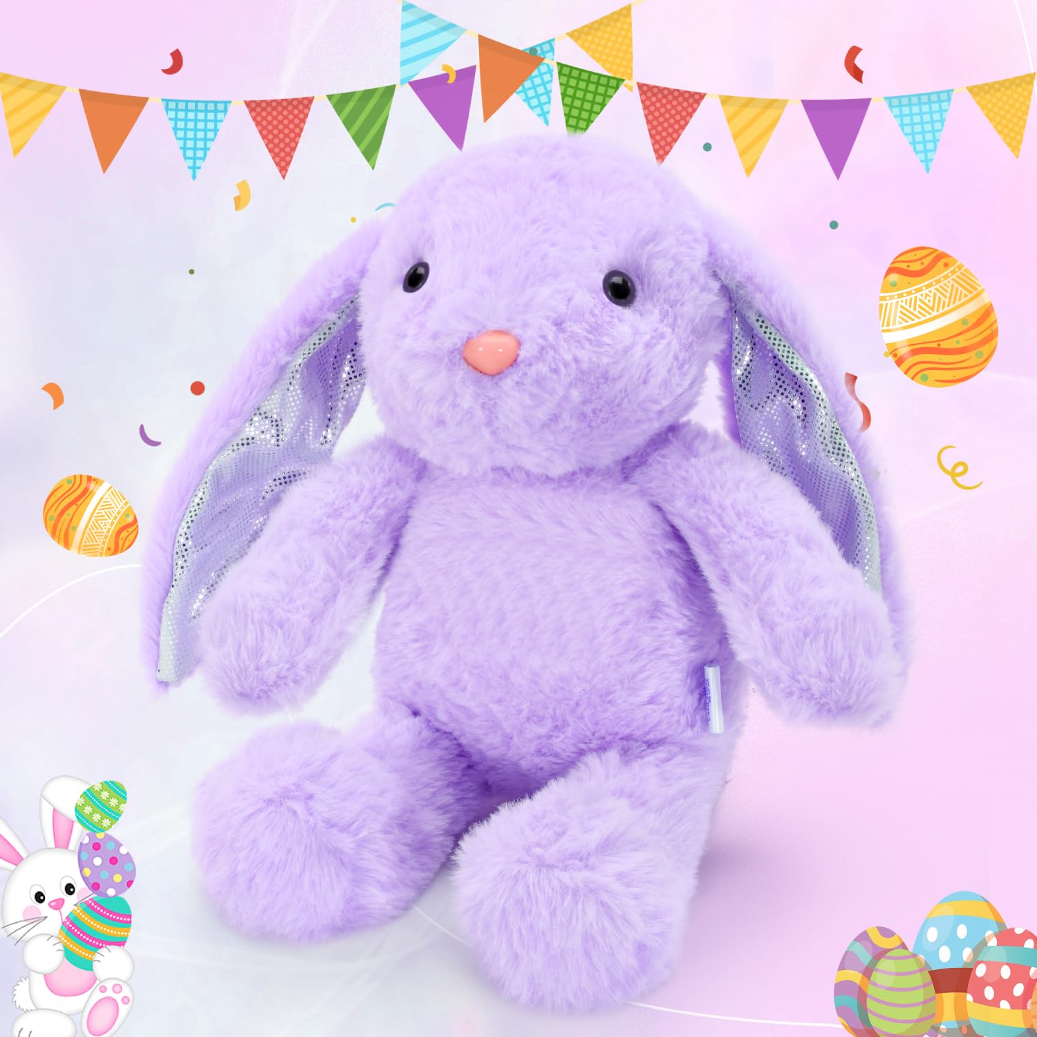Vanlinny New Easter Bunny Stuffed Animal, Purple Bunny Plush With Glitter Spot Long Ears, Huggable And Soft Rabbit Plush Toy, Ea