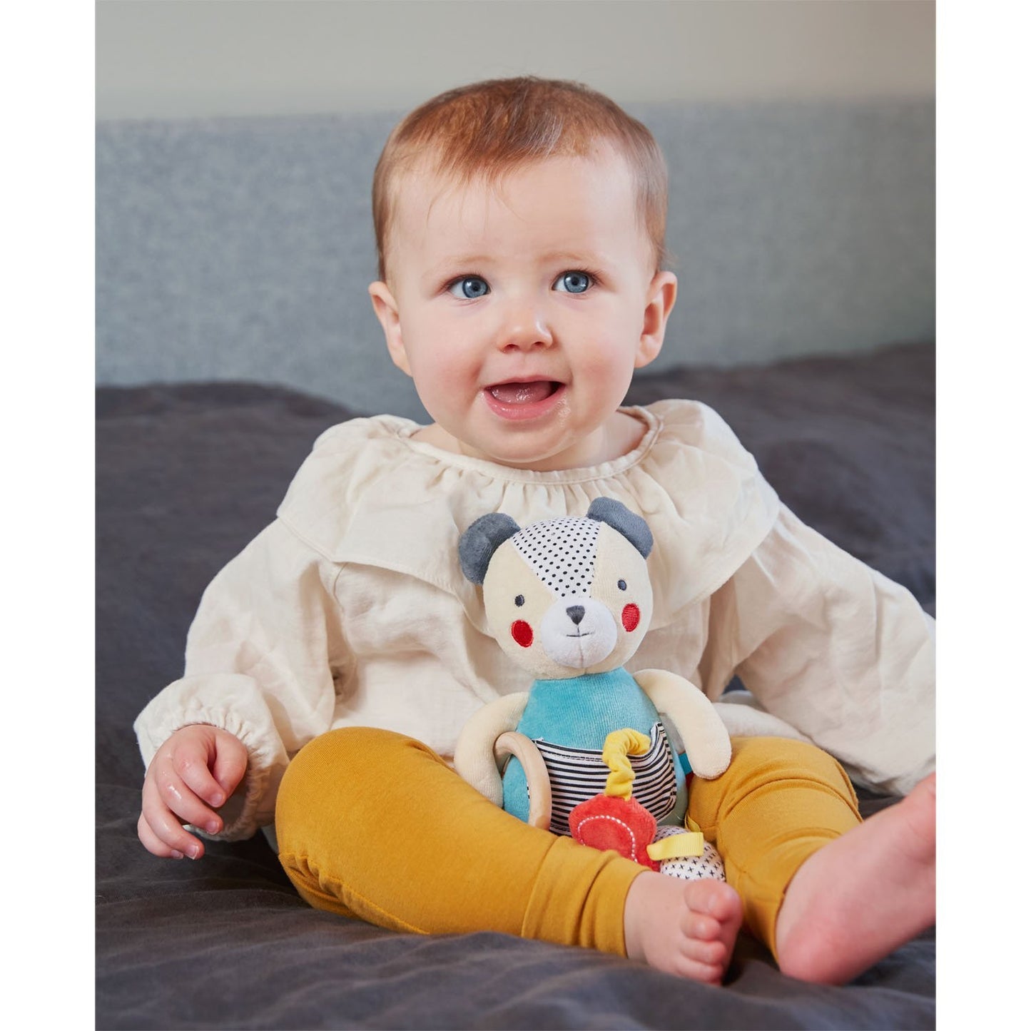 Petit Collage Organic Busy Bear Activity Toy - Handmade Cotton Teddy Bear for Babies, 1 Count, Organic Activity Toy Bear