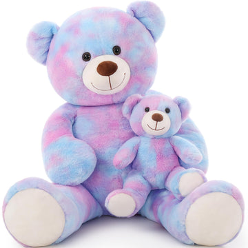 Tezituor Giant Teddy Bear Stuffed Animal 39In, Large Teddy Bear Mommy With Baby, Big Teddy Bear Stuffed Bear For Kids, Girlfriend On Mother'S Day, Valentine, Christmas, Baby Shower, Tie-Dye Purple