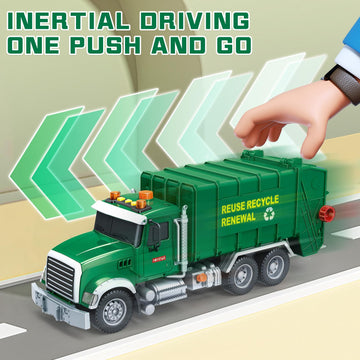 Mostop Large Garbage Truck Toy - Friction Powered Waste Management Garbage Recycling Truck With Lights, Sounds, 3 Rear Loader Tr