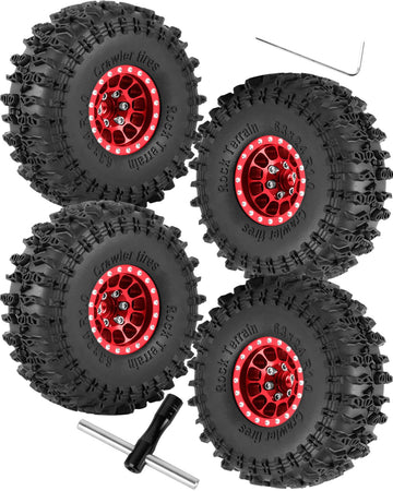 RCHuiWow 1.0'' Beadlock RC Wheels and Tires for 1/18 TRX4M,1/24 Axai1 SCX24 RC Crawler,1.0 Beadlock Tires w/Alloy Aluminium Whee