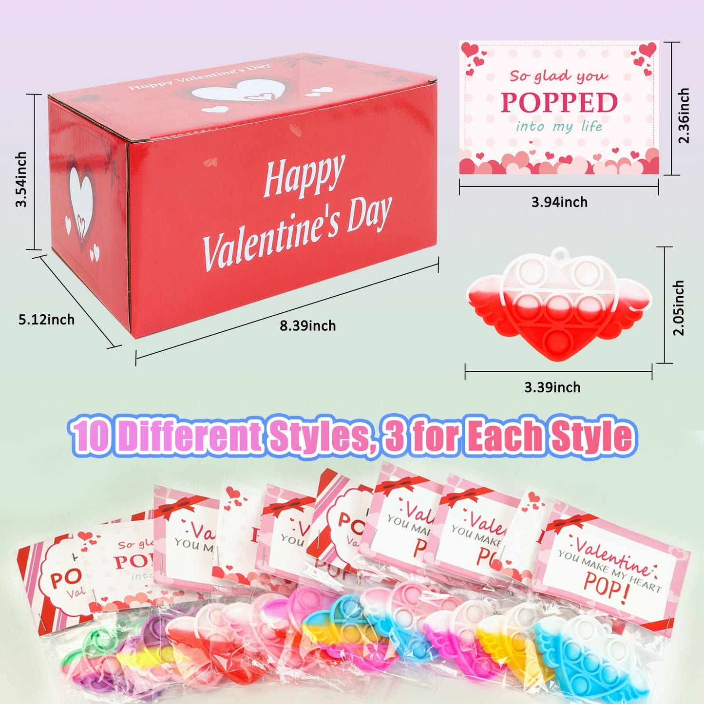 Valentines Day Gifts For Kids, 30 Pack Valentines Day Cards For Kids With Mini Heart Pop Fidget Toys For Boys Girls, Valentines