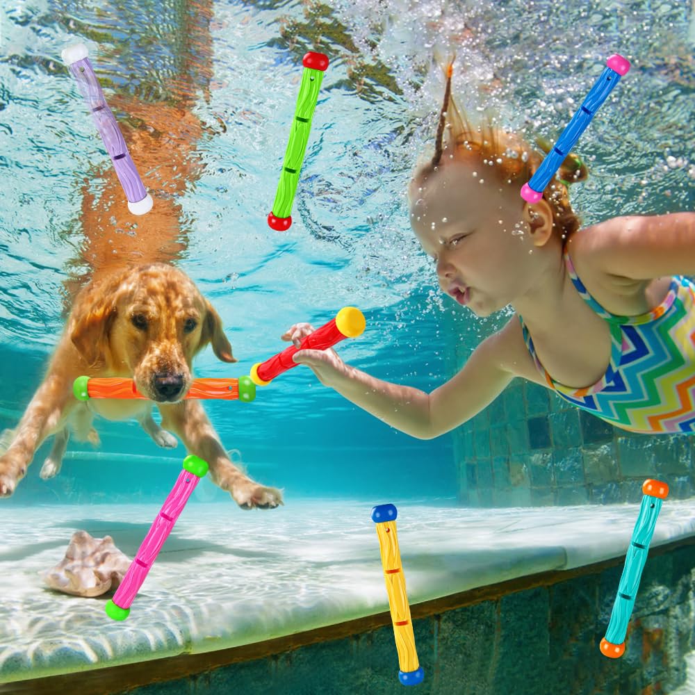 Vellibring 8PCS Pool Diving Swim Toys Colorful Underwater Training Sinking tossing Dive Sticks for Kids Summer Pool Swimming Party Favor Games